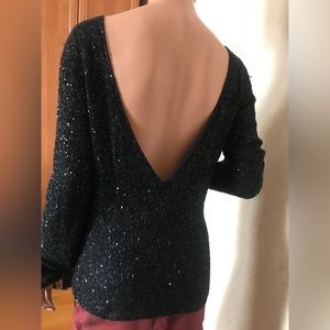 Donna Karan Signature collection cashmere black sequins sweater in sz L Stretchy